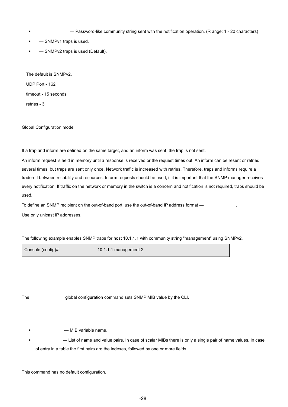 7 snmp-server set, Default configuration, Command mode | User guidelines, Example, Syntax | Planet Technology WGSW-48040 User Manual | Page 281 / 371