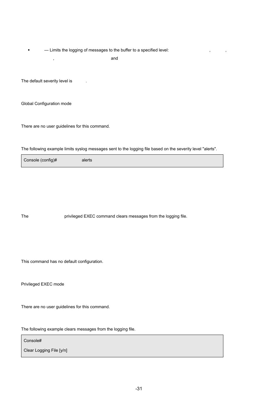 8 clear logging file, Default configuration, Command mode | User guidelines, Example, Syntax | Planet Technology WGSW-48040 User Manual | Page 318 / 371