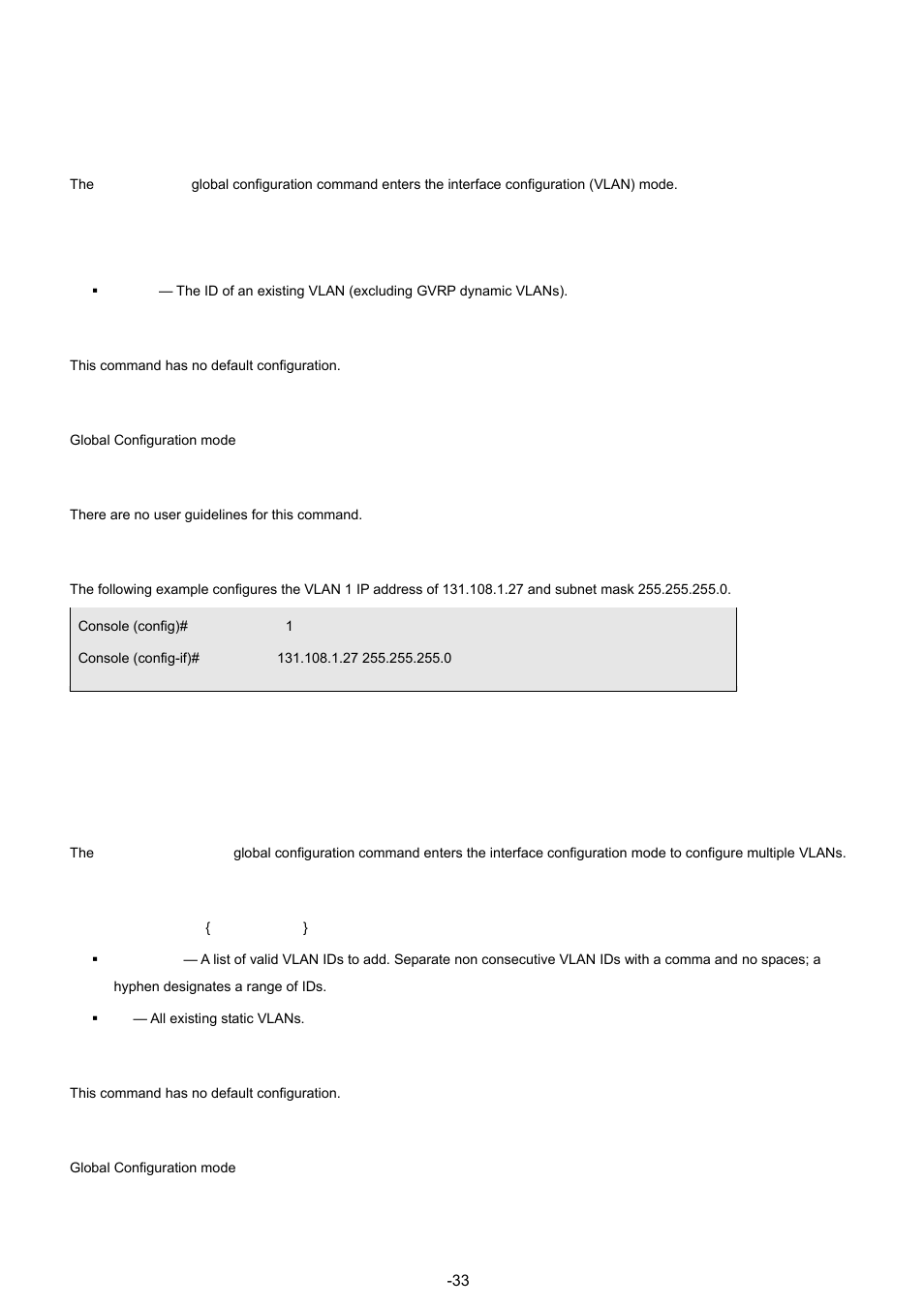 4 interface vlan, 5 interface range vlan, Syntax | Default configuration, Command mode, User guidelines, Example | Planet Technology WGSW-48040 User Manual | Page 335 / 371