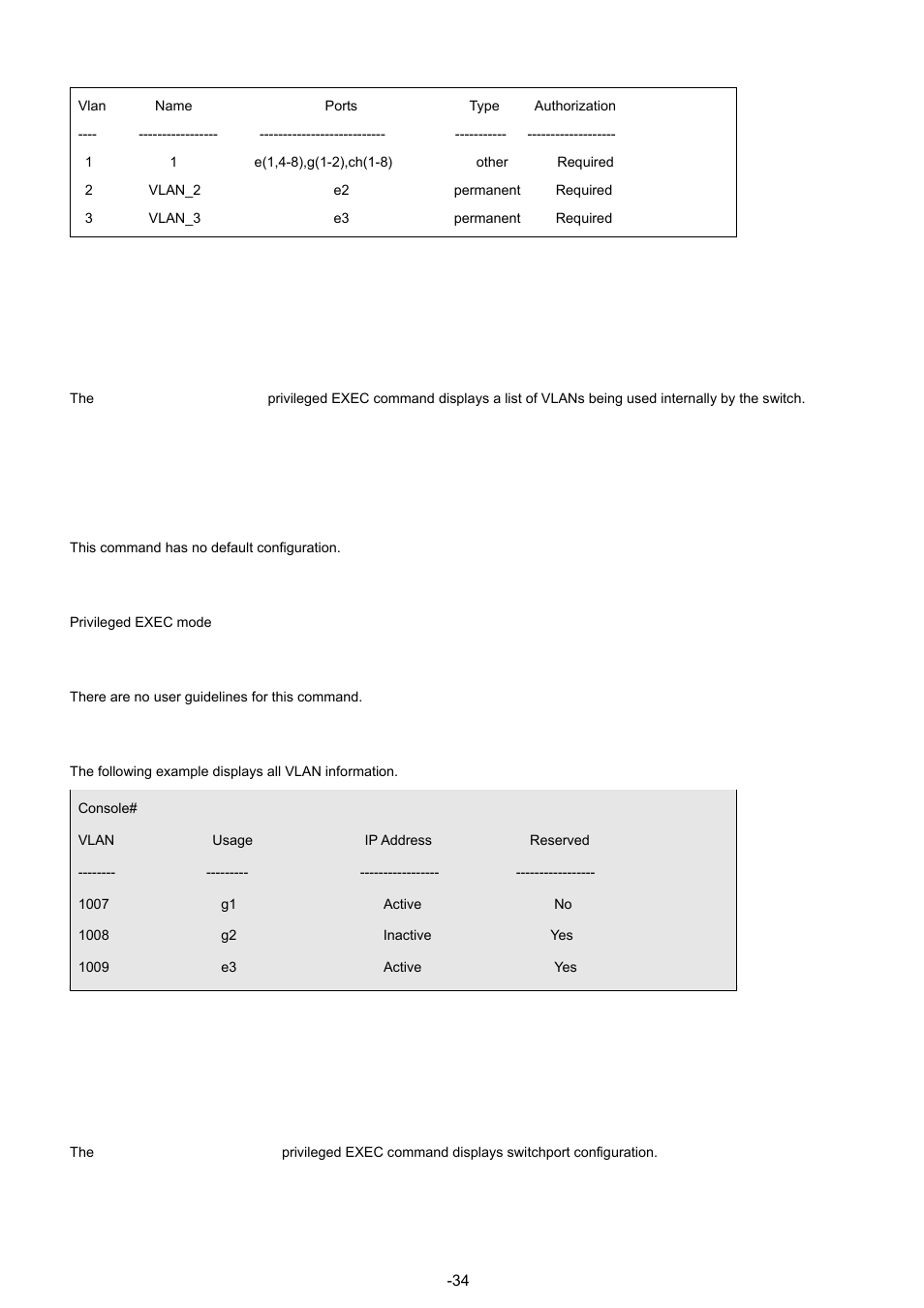 20 show vlan internal usage, 21 show interfaces switchport, Syntax | Default configuration, Command mode, User guidelines, Example | Planet Technology WGSW-48040 User Manual | Page 346 / 371