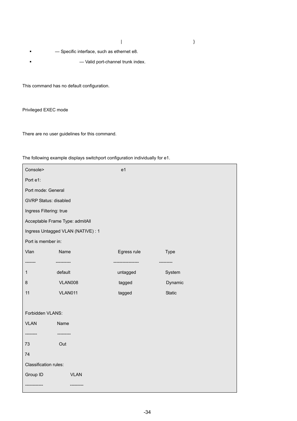 Syntax, Default configuration, Command mode | User guidelines, Example | Planet Technology WGSW-48040 User Manual | Page 347 / 371