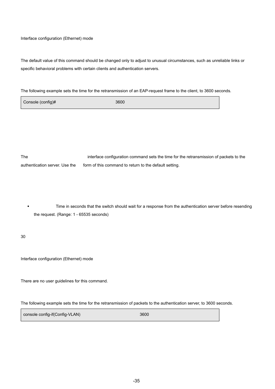 11 dot1x timeout server-timeout, Command mode, User guidelines | Examples, Syntax, Default configuration | Planet Technology WGSW-48040 User Manual | Page 359 / 371