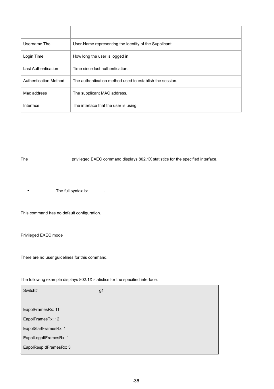 14 show dot1x statistics, Syntax, Default configuration | Command mode, User guidelines, Examples | Planet Technology WGSW-48040 User Manual | Page 363 / 371