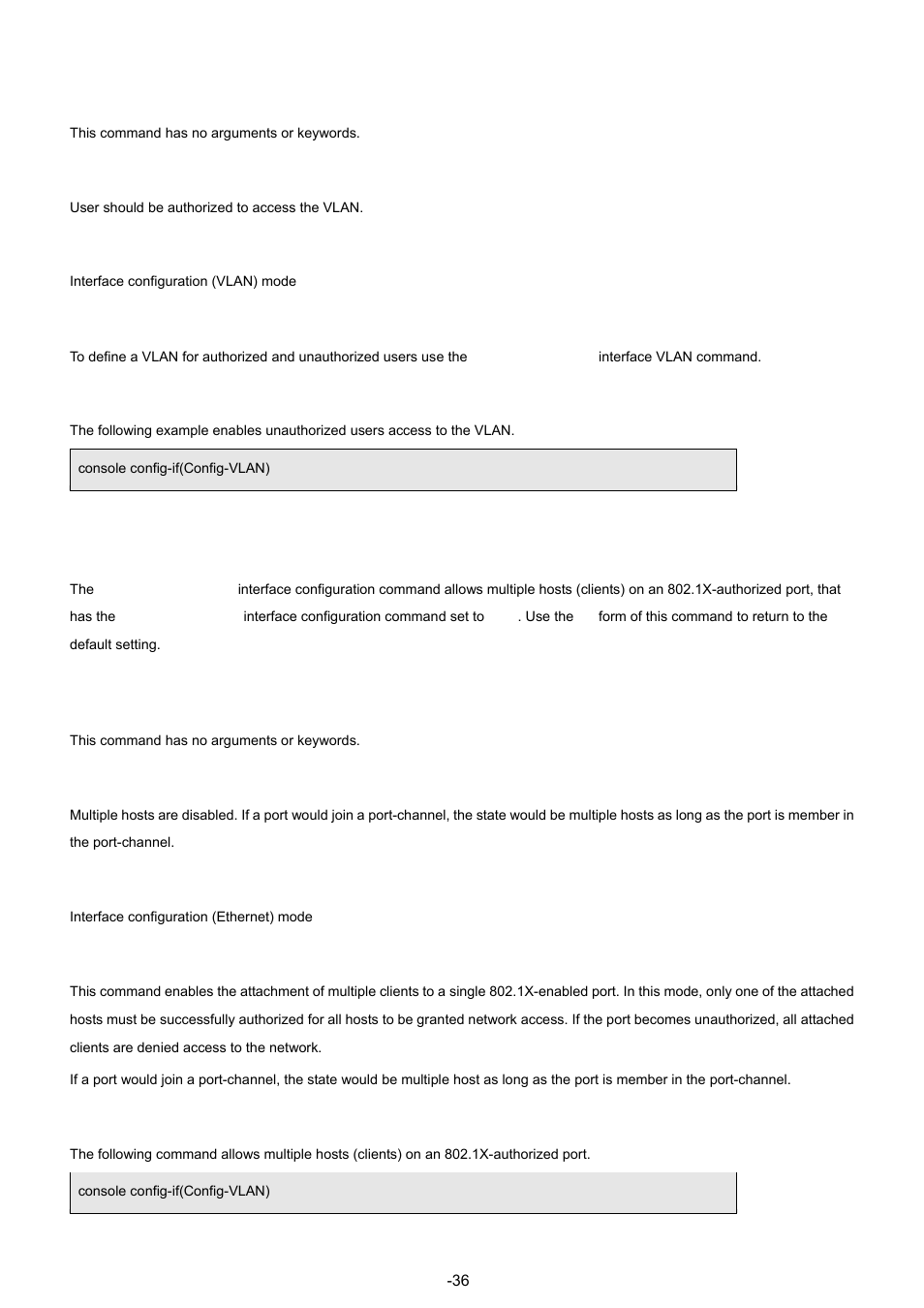 16 dot1x multiple-hosts, Default configuration, Command mode | User guidelines, Examples | Planet Technology WGSW-48040 User Manual | Page 365 / 371