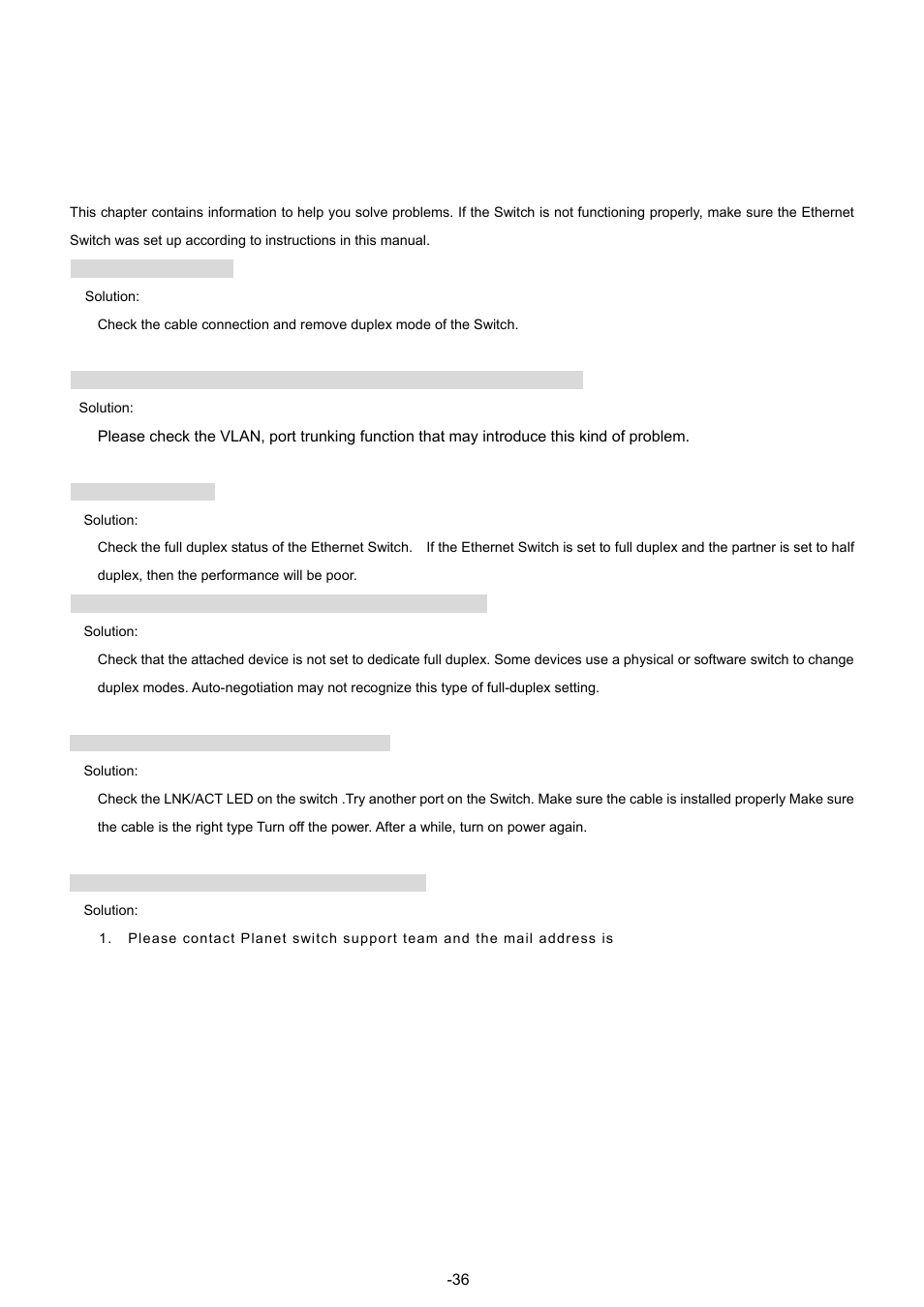 Trouble shooting | Planet Technology WGSW-48040 User Manual | Page 368 / 371