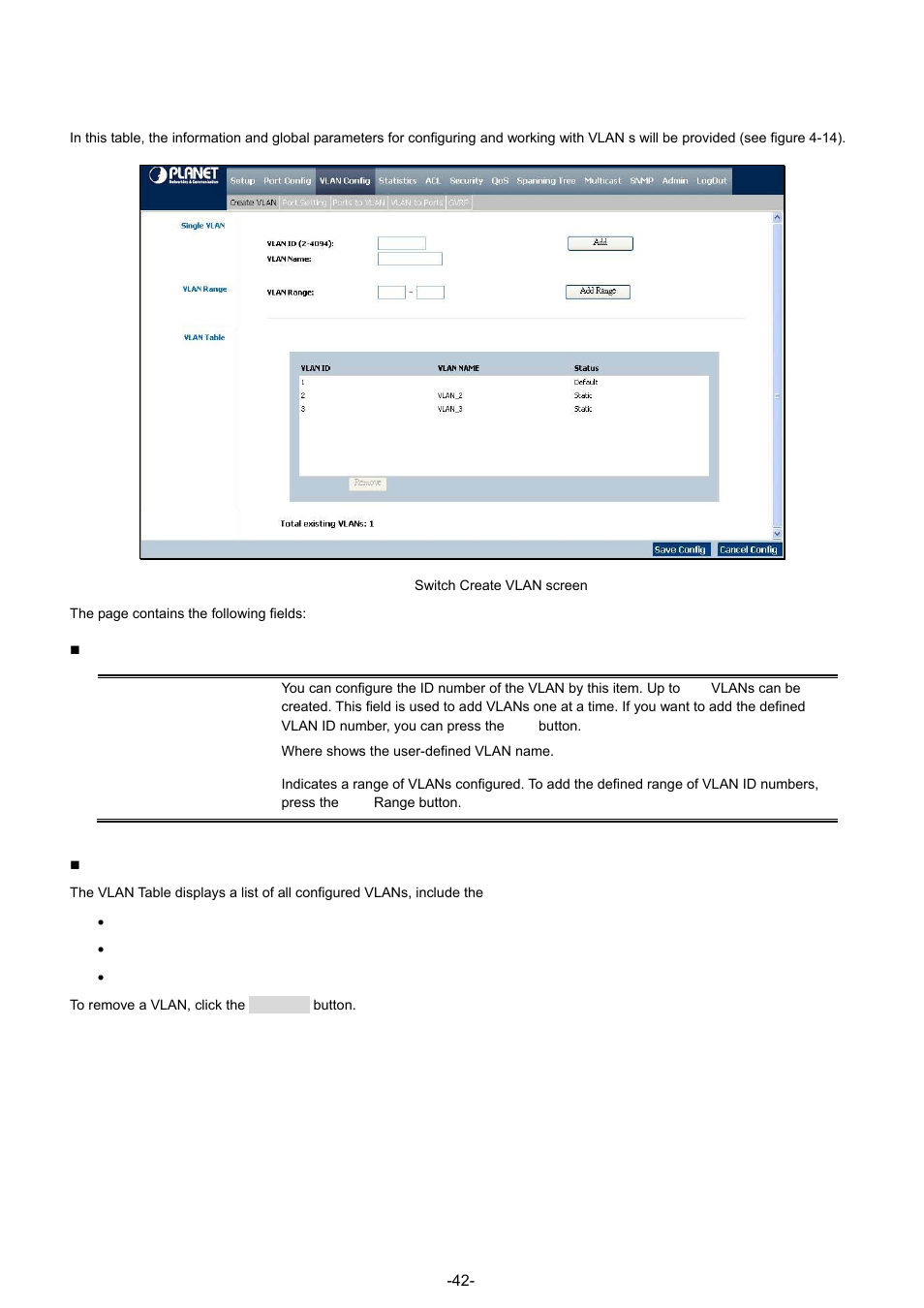 1 create vlan | Planet Technology WGSW-48040 User Manual | Page 42 / 371