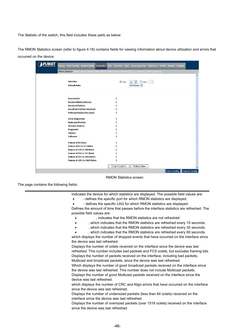 5 statistics, 1 rmon statistics, 1 rmon statisti | Planet Technology WGSW-48040 User Manual | Page 46 / 371