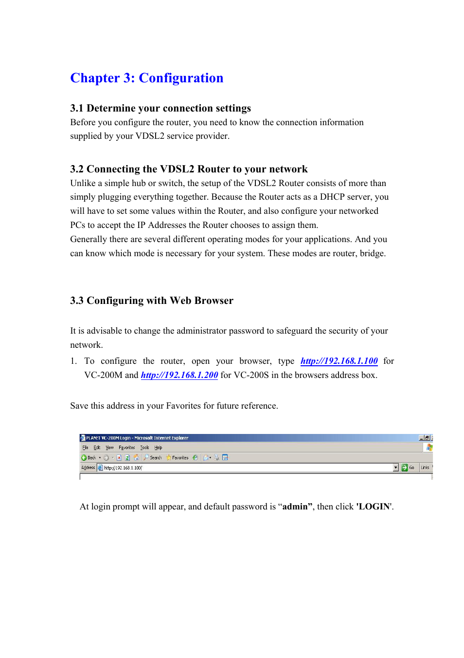 Ch3. configuration, Chapter 3: configuration | Planet Technology VDSL2 VC-200M User Manual | Page 18 / 61