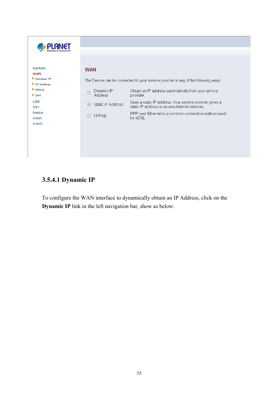 1 dynamic ip | Planet Technology VDSL2 VC-200M User Manual | Page 35 / 61