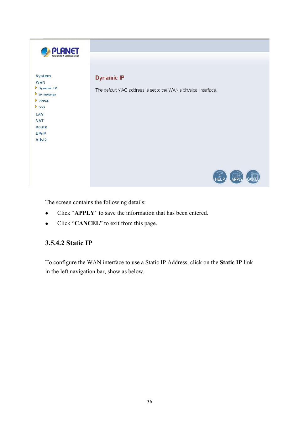2 static ip | Planet Technology VDSL2 VC-200M User Manual | Page 36 / 61