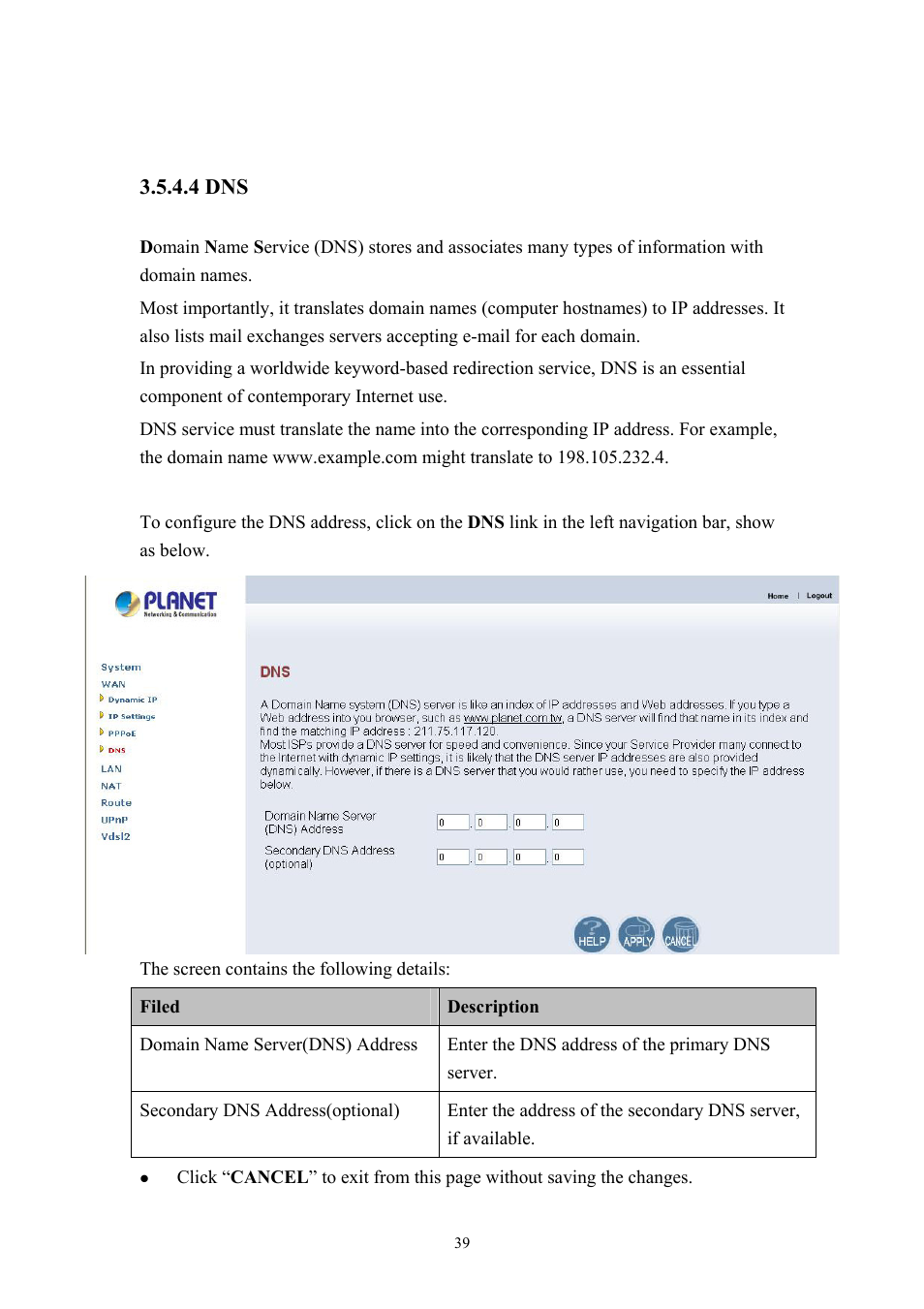 4 dns | Planet Technology VDSL2 VC-200M User Manual | Page 39 / 61