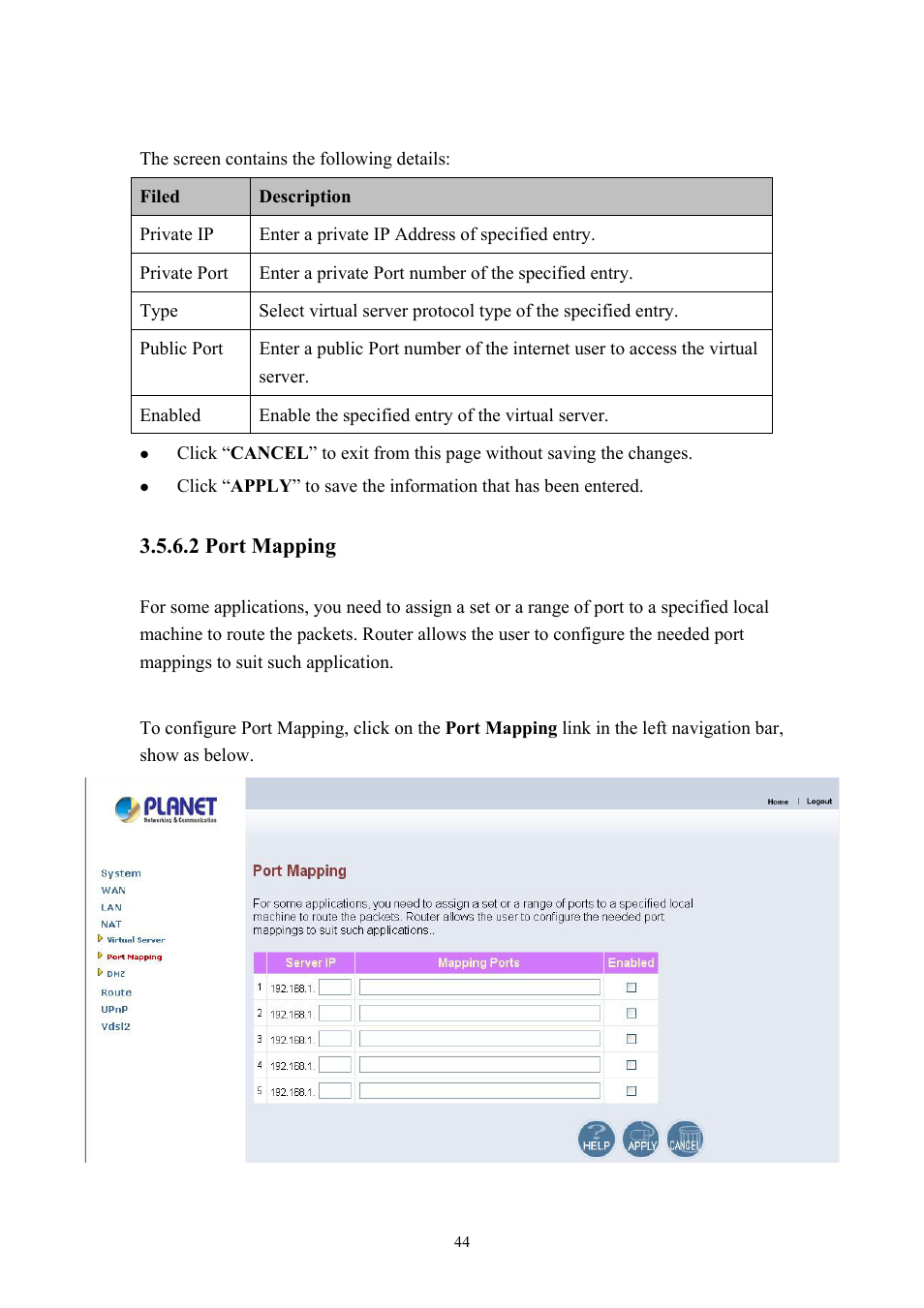 2 port mapping | Planet Technology VDSL2 VC-200M User Manual | Page 44 / 61