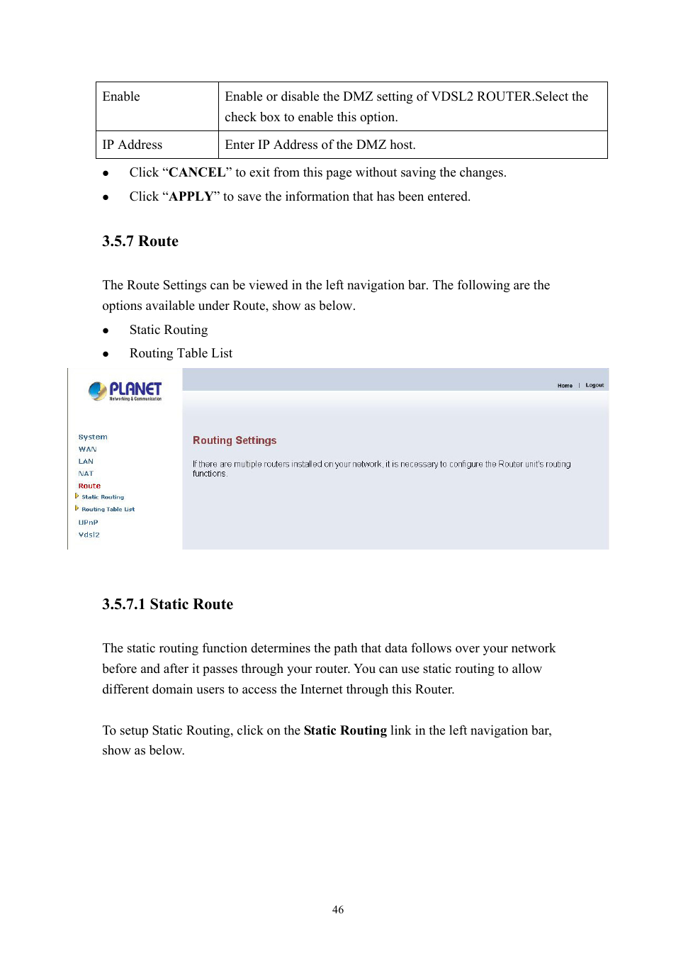 7 route, 1 static route | Planet Technology VDSL2 VC-200M User Manual | Page 46 / 61