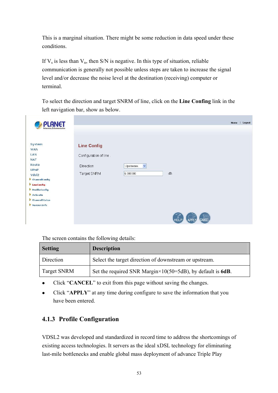 3 profile configuration | Planet Technology VDSL2 VC-200M User Manual | Page 53 / 61