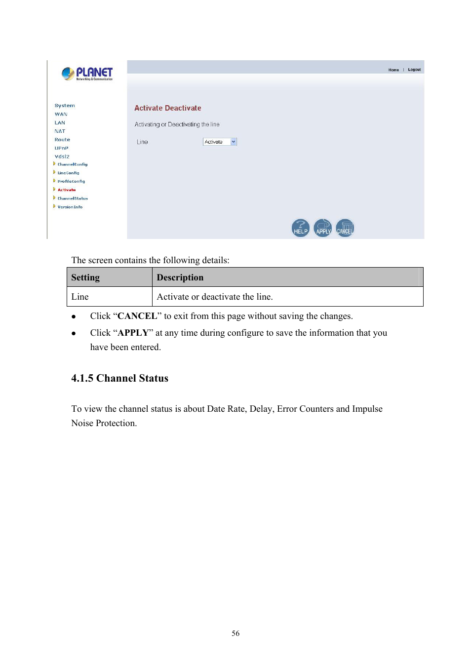 5 channel status | Planet Technology VDSL2 VC-200M User Manual | Page 56 / 61