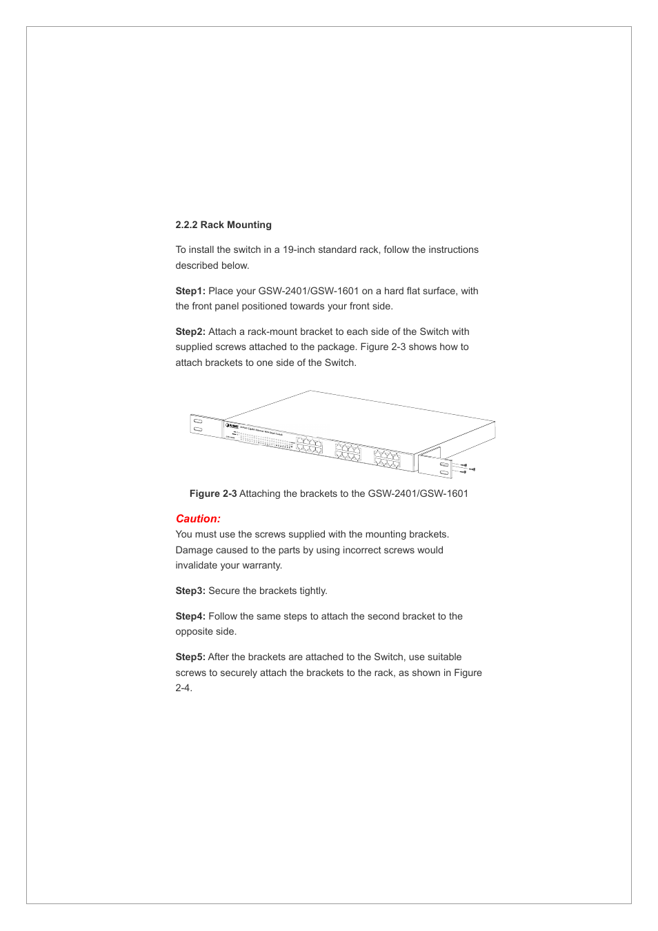 2 rack mounting | Planet Technology GSW-2401 User Manual | Page 11 / 20