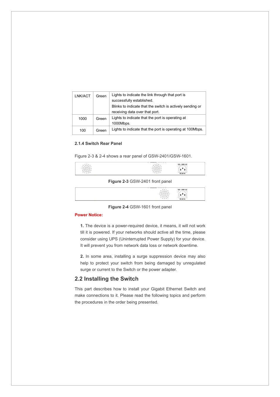 2 installing the switch | Planet Technology GSW-2401 User Manual | Page 9 / 20