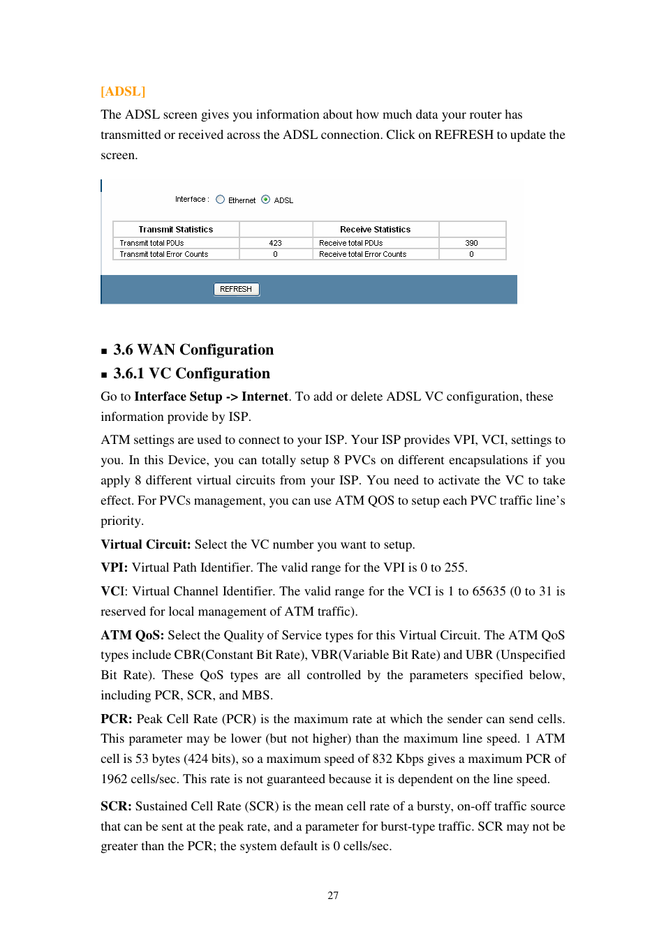 6 wan configuration, 1 vc configuration | Planet Technology 802.11g Wireless ADSL 2/2+ Router ADW-4401A/Bv2 User Manual | Page 27 / 63