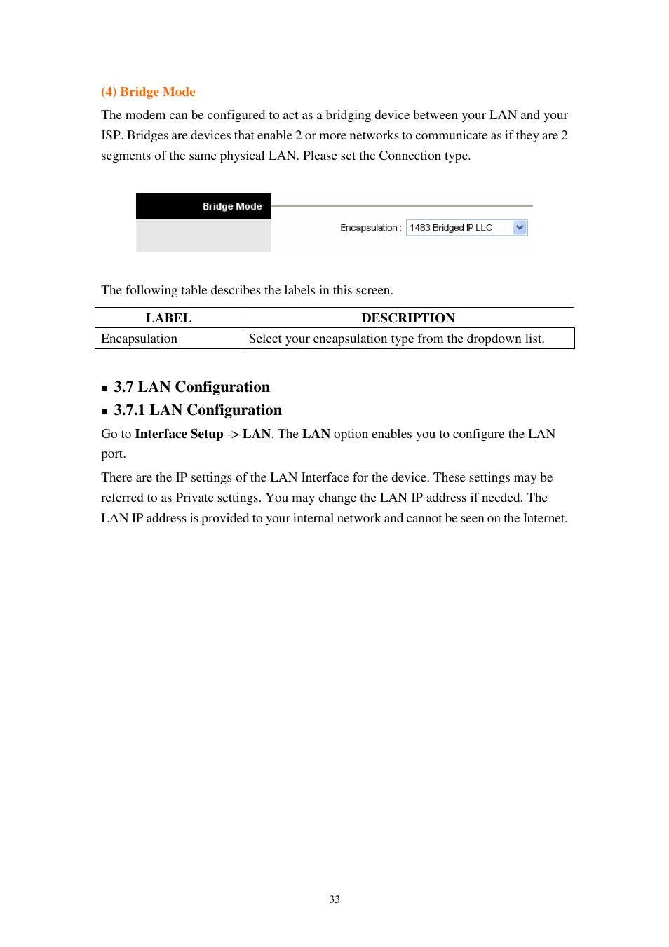 7 lan configuration, 1 lan configuration | Planet Technology 802.11g Wireless ADSL 2/2+ Router ADW-4401A/Bv2 User Manual | Page 33 / 63