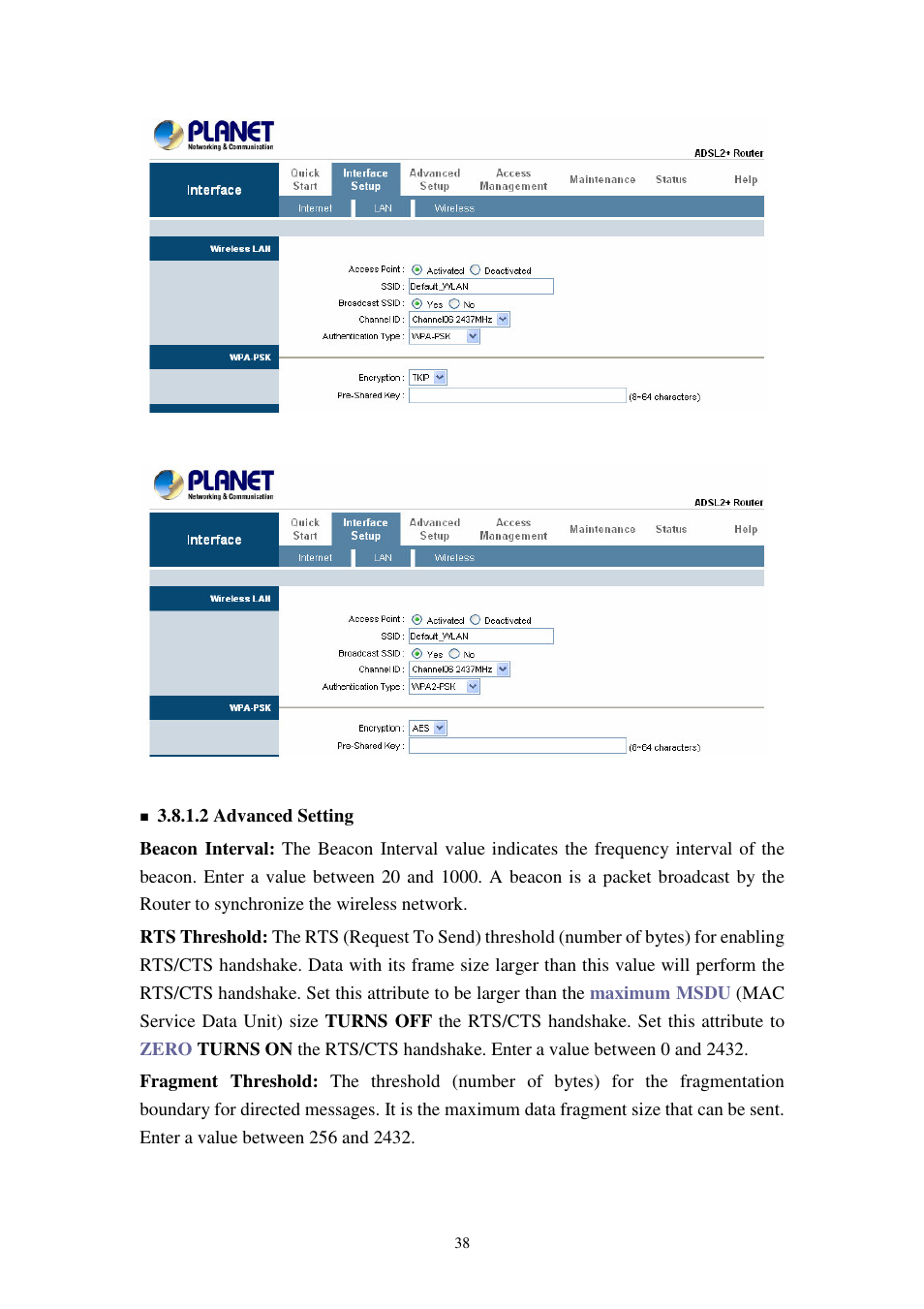 Planet Technology 802.11g Wireless ADSL 2/2+ Router ADW-4401A/Bv2 User Manual | Page 38 / 63
