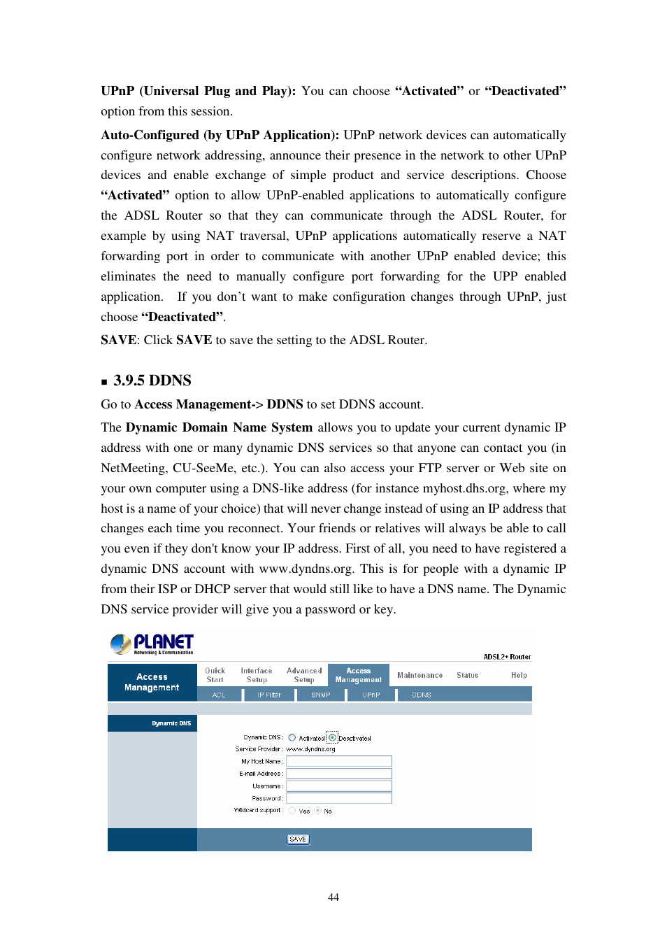 5 ddns | Planet Technology 802.11g Wireless ADSL 2/2+ Router ADW-4401A/Bv2 User Manual | Page 44 / 63