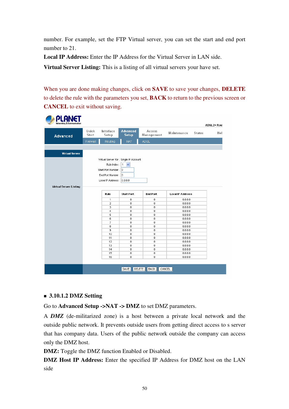 Planet Technology 802.11g Wireless ADSL 2/2+ Router ADW-4401A/Bv2 User Manual | Page 50 / 63