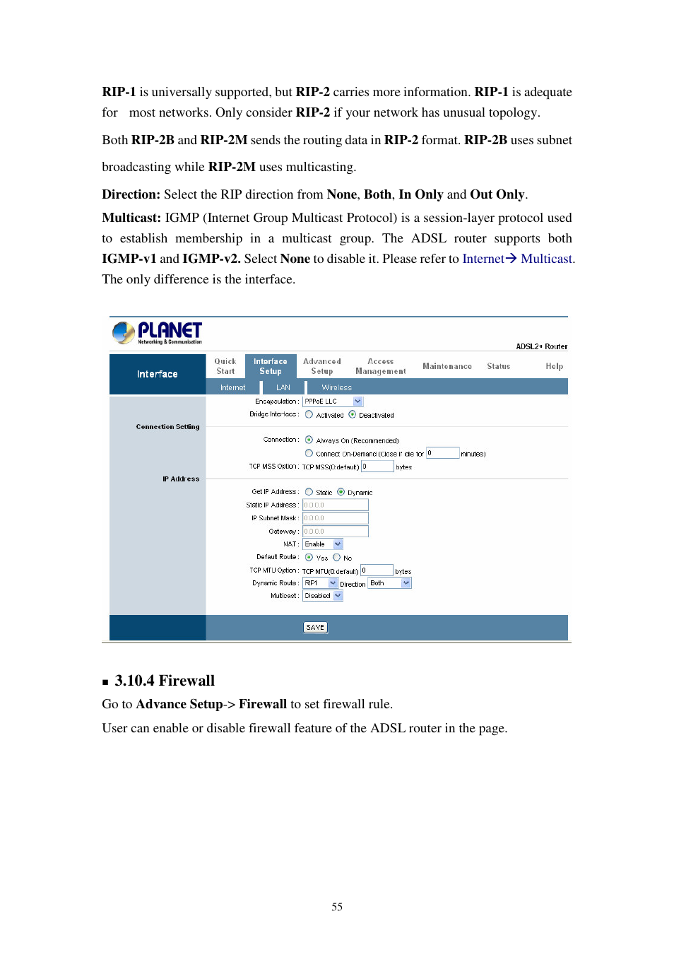 4 firewall | Planet Technology 802.11g Wireless ADSL 2/2+ Router ADW-4401A/Bv2 User Manual | Page 55 / 63