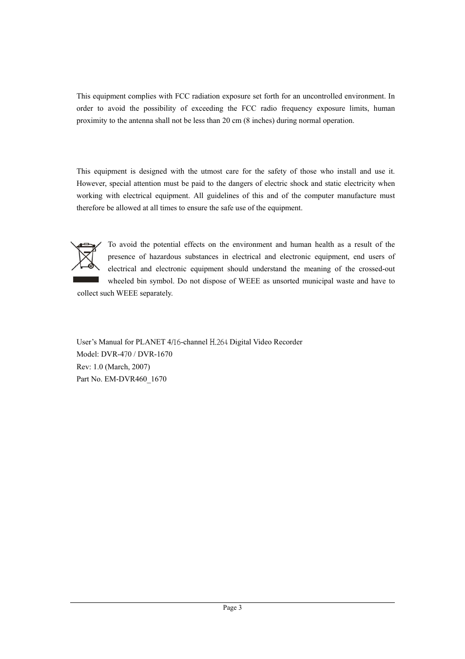 Revision | Planet Technology DVR-470 User Manual | Page 3 / 99