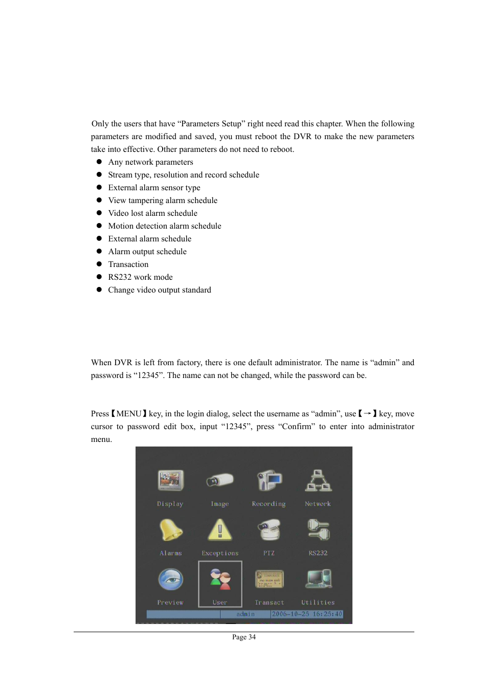 Chapter5 parameters setup guide, 1 administrator and password | Planet Technology DVR-470 User Manual | Page 34 / 99