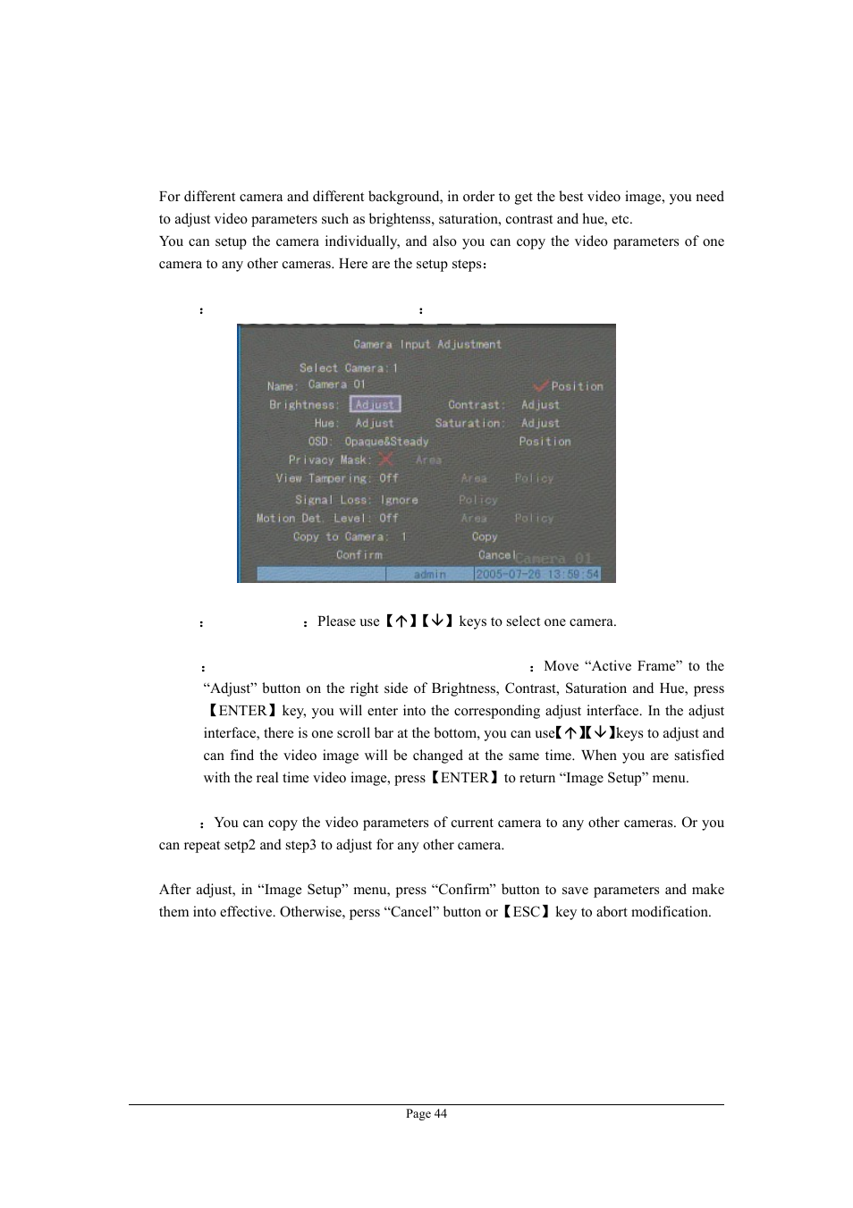 6 video parameters setup | Planet Technology DVR-470 User Manual | Page 44 / 99