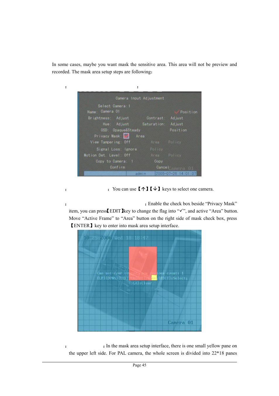 7 mask area setup | Planet Technology DVR-470 User Manual | Page 45 / 99