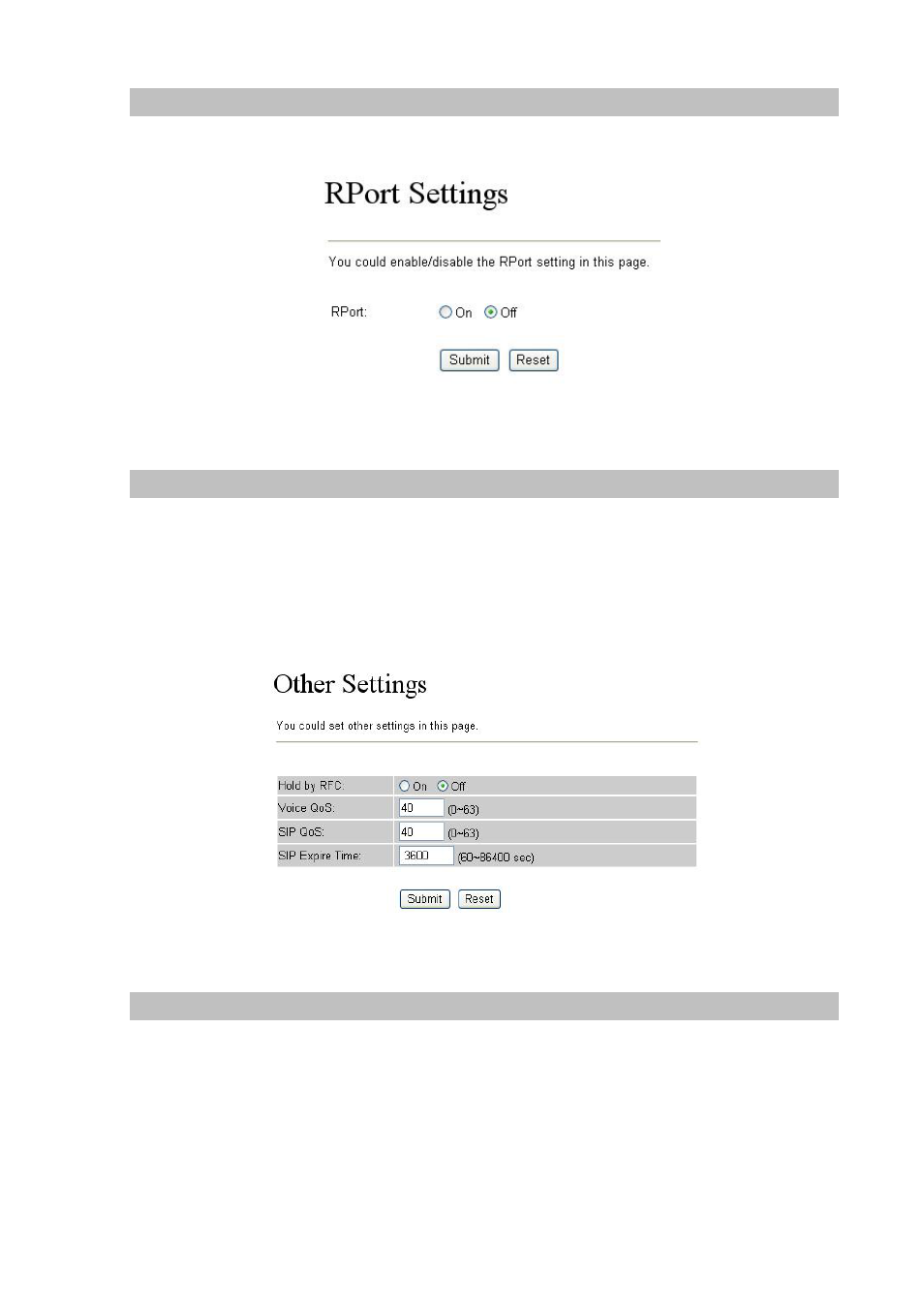 Rport settings, Other settings, Stun settings | Planet Technology VIP-154T User Manual | Page 35 / 55