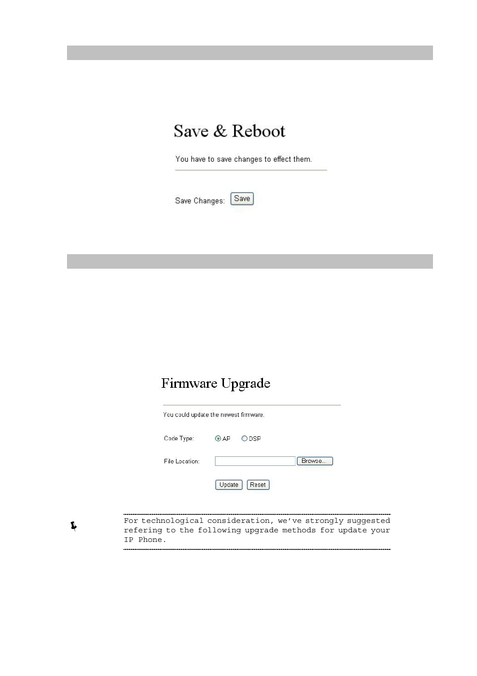 Save & reboot, Firmware upgrade | Planet Technology VIP-154T User Manual | Page 38 / 55