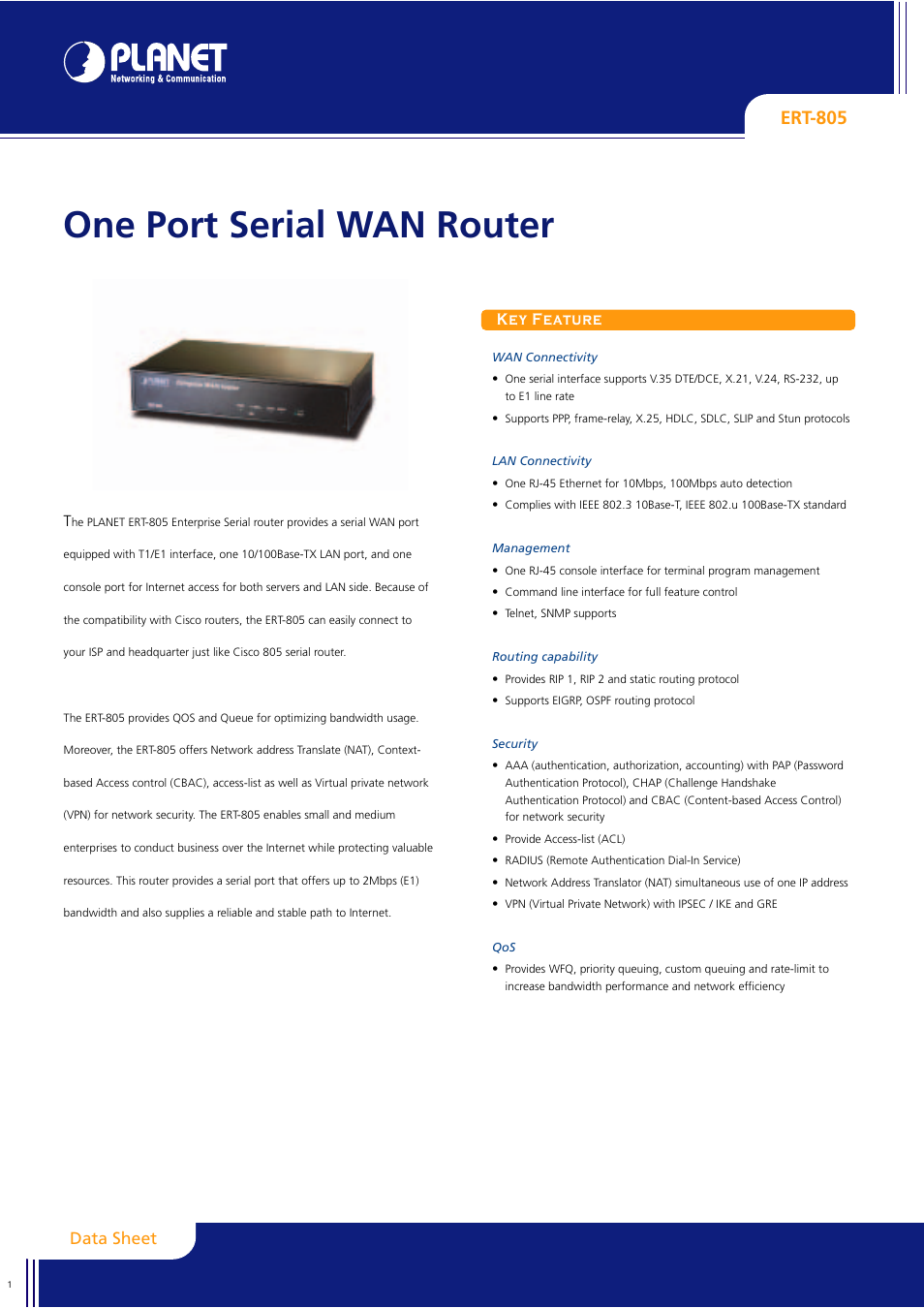 Planet Technology ERT-805 User Manual | 2 pages