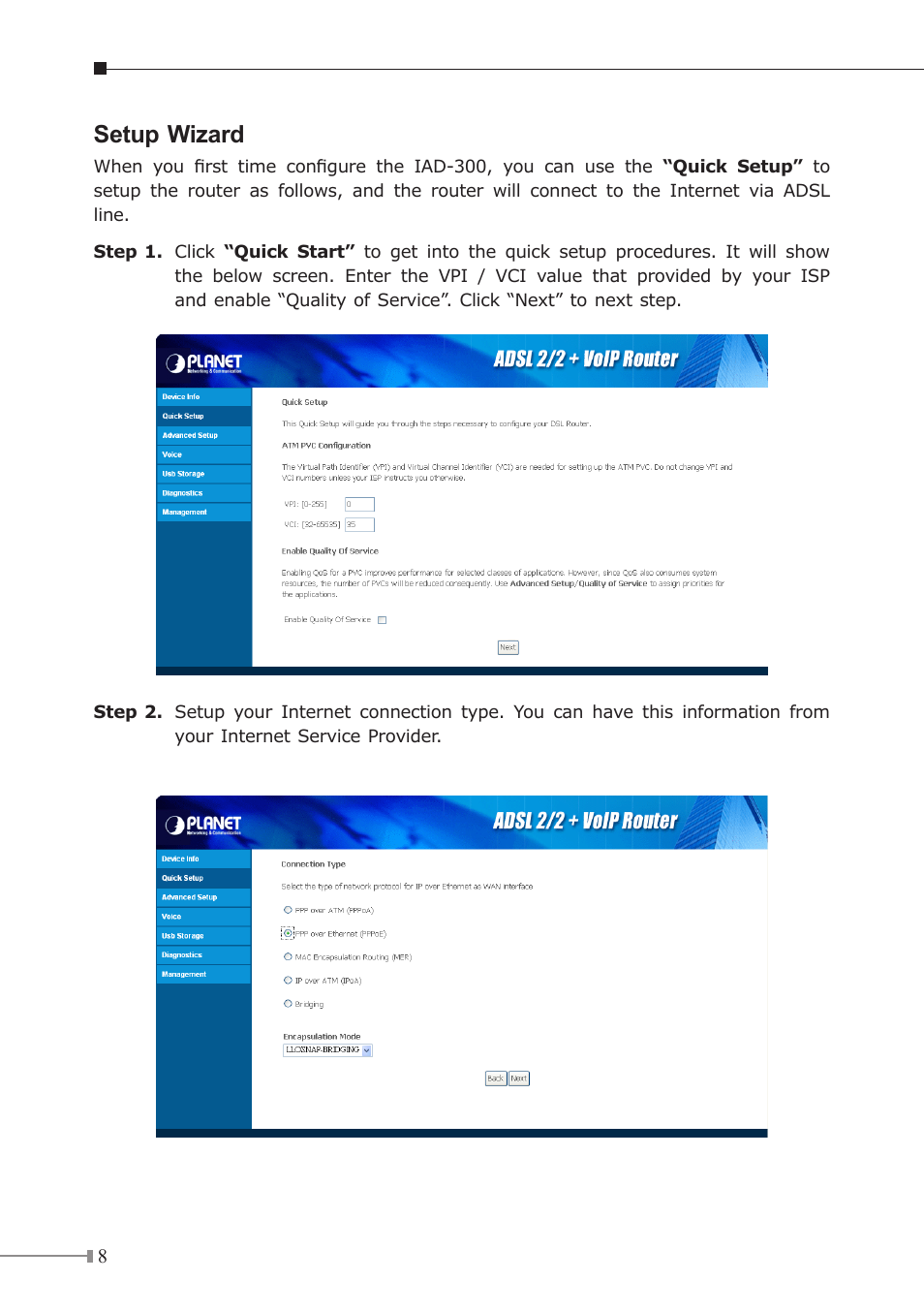 Setup wizard | Planet Technology IAD-300 User Manual | Page 8 / 12
