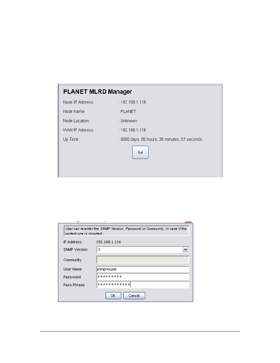 3 node configuration using mlrd manager, 1 file >change snmp password | Planet Technology Network Device MAP-2105 User Manual | Page 49 / 66