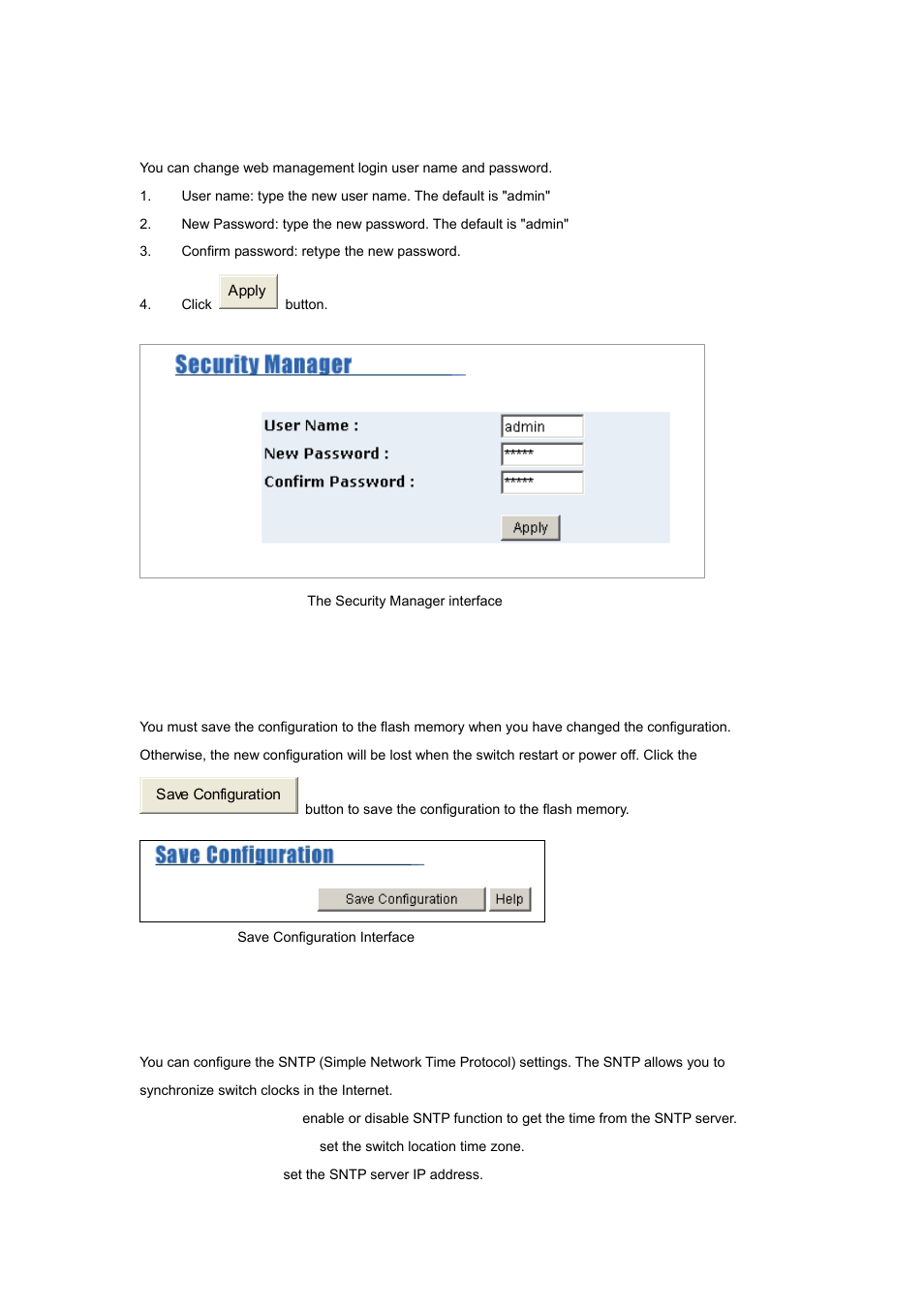 11 security manager, 12 save configuration, 13 sntp configuration | Planet Technology WGSW-2620P User Manual | Page 118 / 131