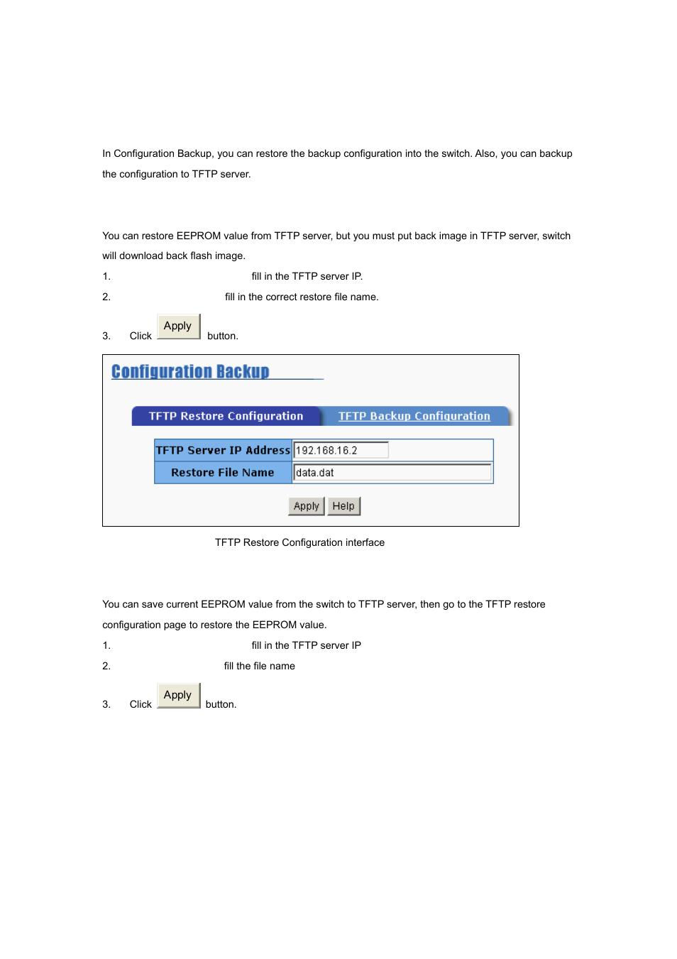 9 configuration backup, 1 tftp restore configuration, 2 tftp backup configuration | Planet Technology WGSW-2620P User Manual | Page 123 / 131