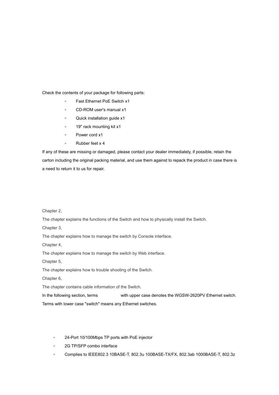 Introduction, 1 packet contents, 2 how to use this manual | 3 product feature | Planet Technology WGSW-2620P User Manual | Page 5 / 131