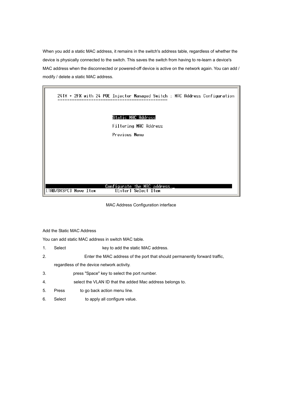7 mac address configuration, 1 static mac address | Planet Technology WGSW-2620P User Manual | Page 65 / 131