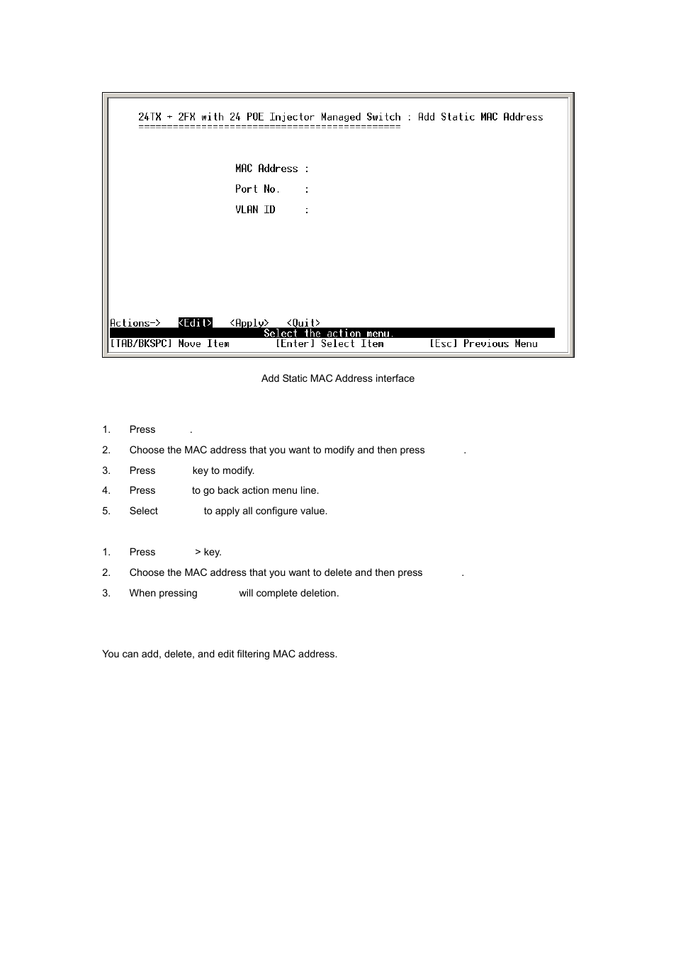 2 filtering mac address | Planet Technology WGSW-2620P User Manual | Page 66 / 131
