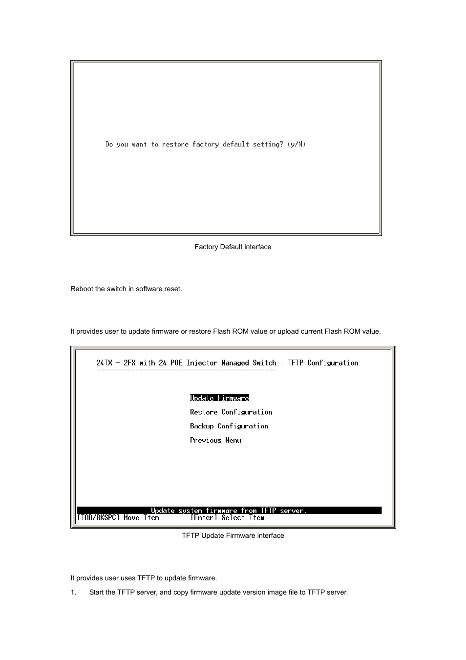 2 system reboot, 3 tftp configuration | Planet Technology WGSW-2620P User Manual | Page 83 / 131