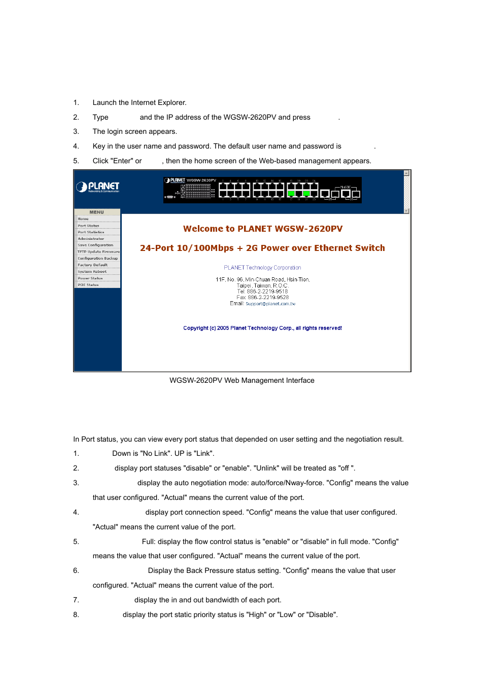 4 system login, 5 port status | Planet Technology WGSW-2620P User Manual | Page 93 / 131