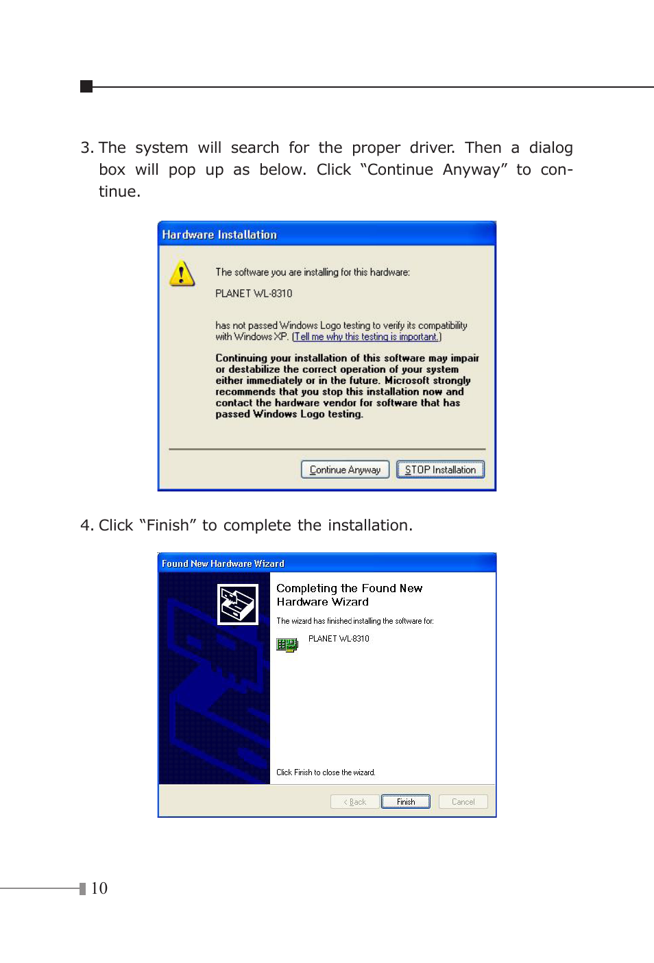 Planet Technology 802.11g Wireless PCI Card WL-8310 User Manual | Page 10 / 12