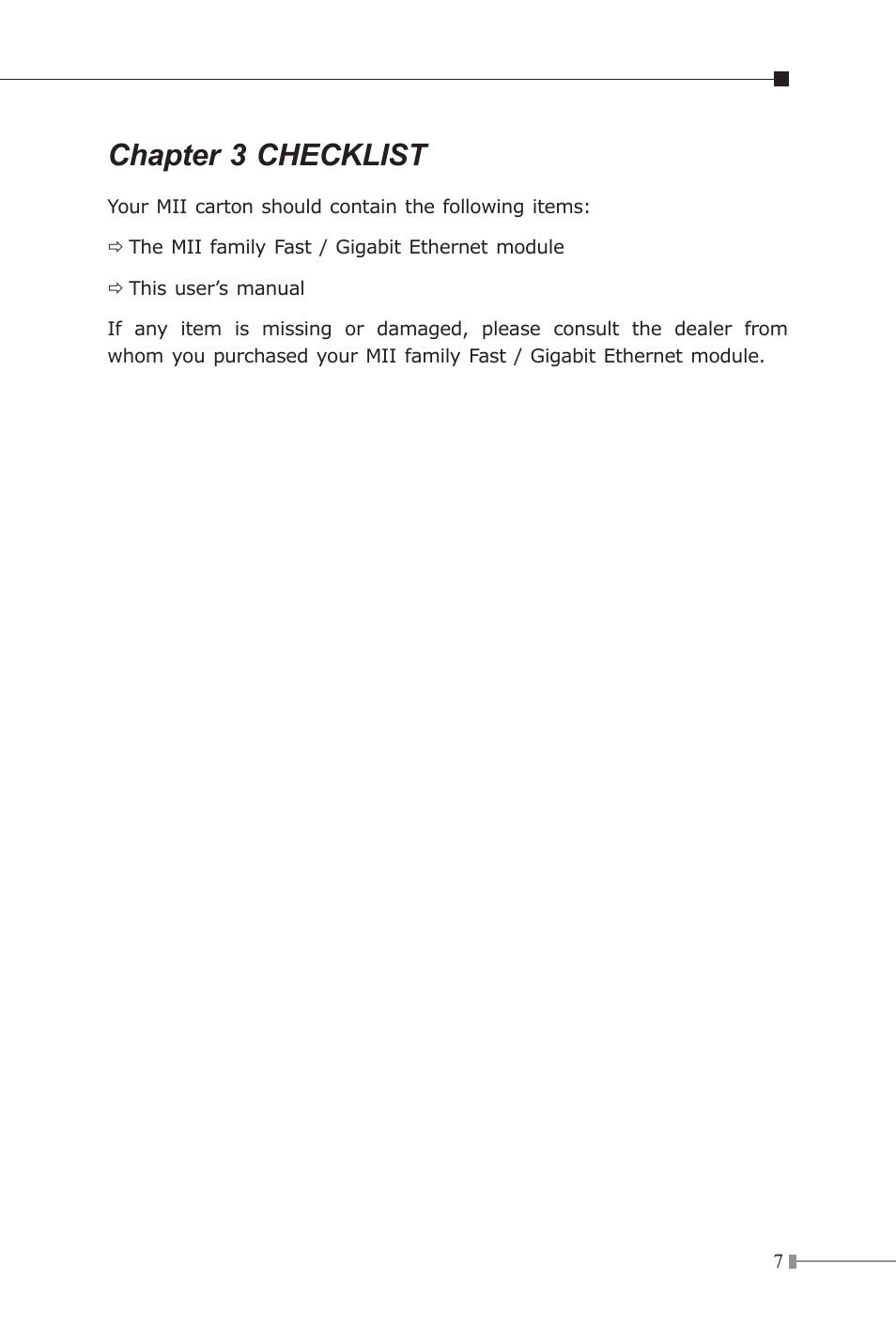 Chapter 3 checklist | Planet Technology MII Series User Manual | Page 7 / 16