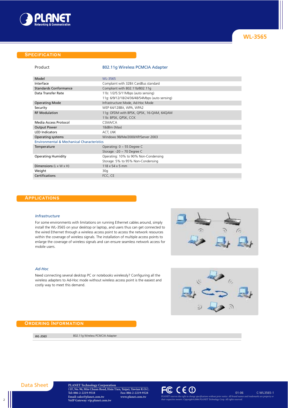 Wl-3565 | Planet Technology WL-3565 User Manual | Page 2 / 2