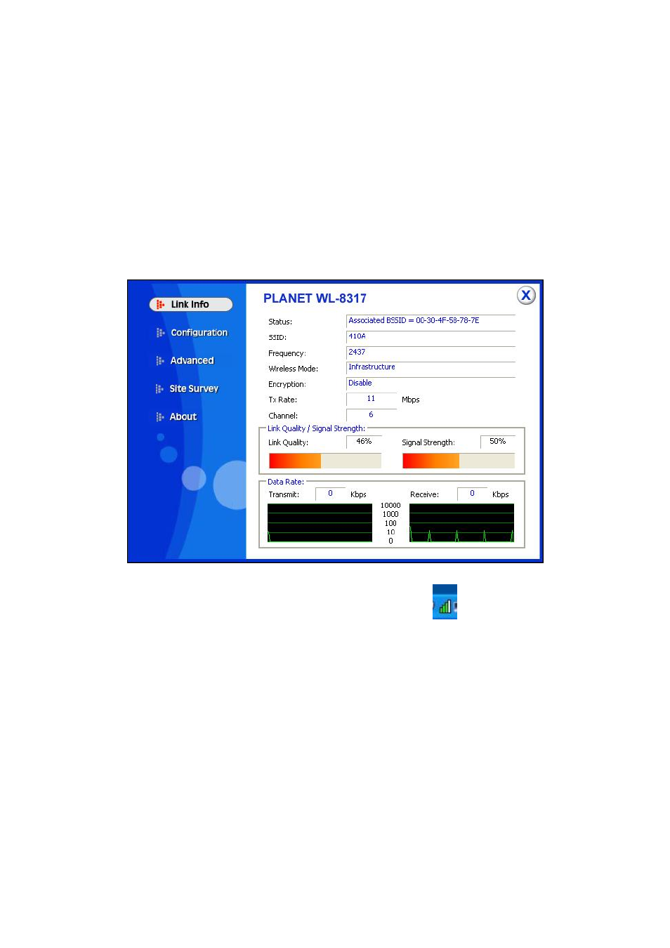 Chapter 3 configuration utility, 1 link info | Planet Technology 802.11g Wireless PCI Adapter WL-8317 User Manual | Page 11 / 19