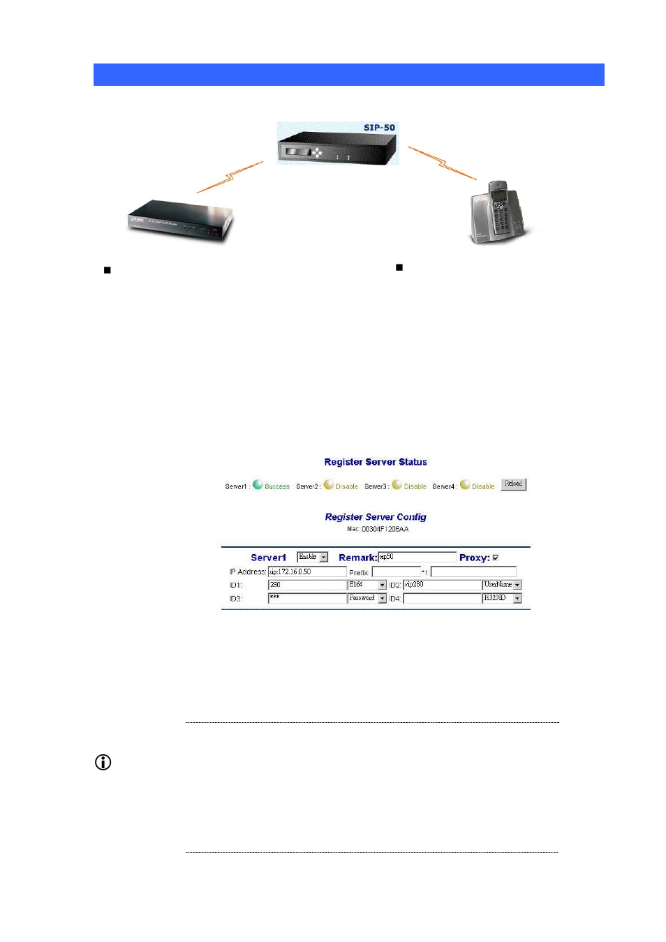 Voice communication via sip proxy server –sip50, Hint | Planet Technology VIP-280 User Manual | Page 40 / 43