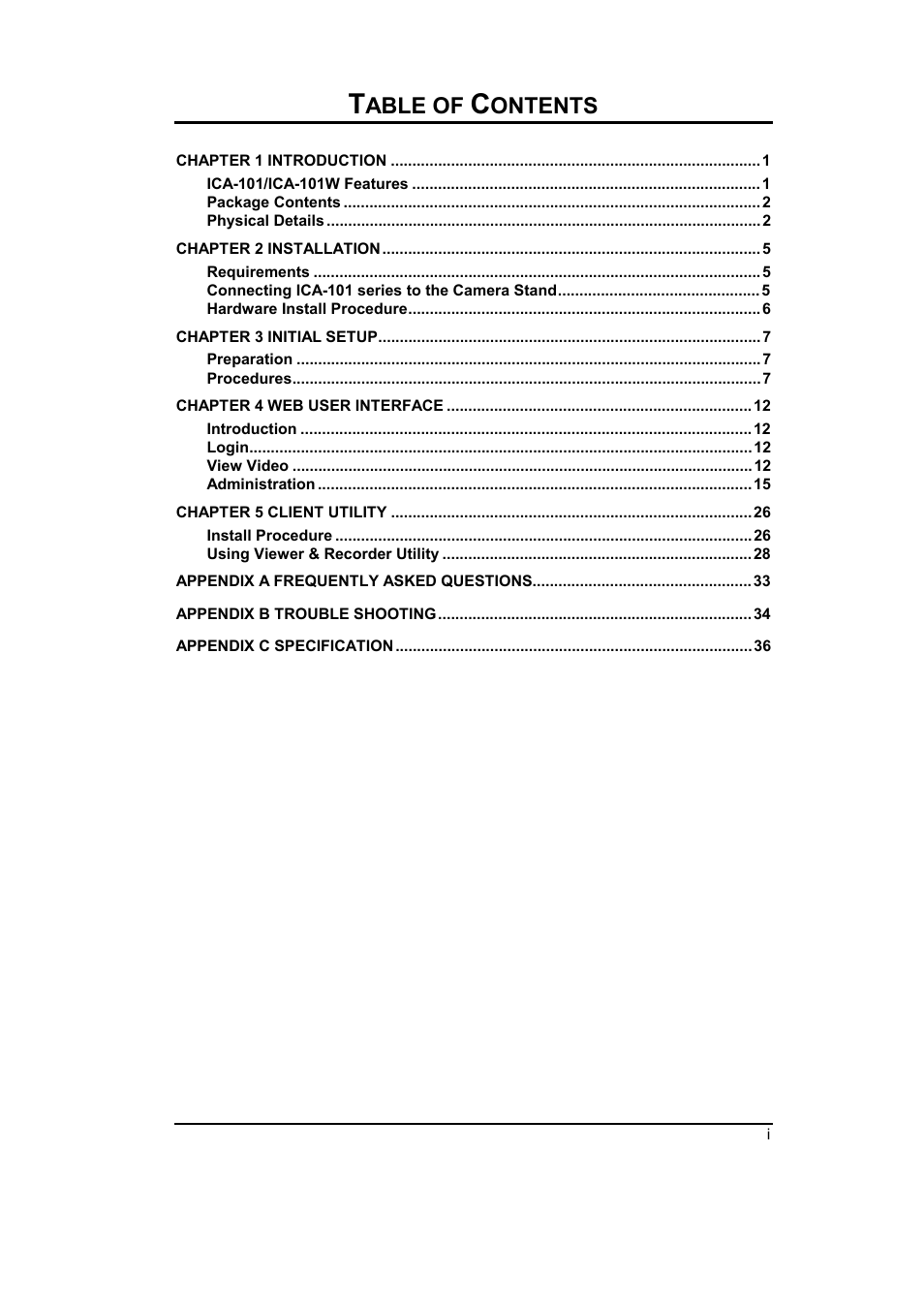 Able of, Ontents | Planet Technology ICA-101 User Manual | Page 3 / 39