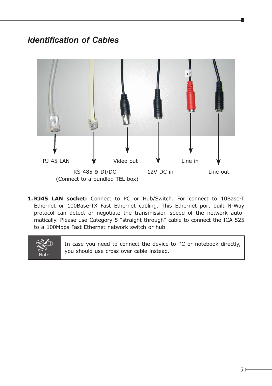 Identification of cables | Planet Technology ICA-525 User Manual | Page 5 / 20